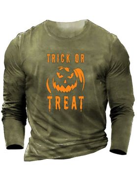 TRICK OR TREAT Pumpkin Print Graphic T-shirt Long Sleeve Round Neck Casual Tee