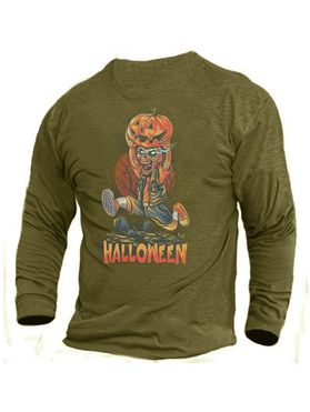 T-shirt à Imprimé Halloween Citrouille et Crâne Drôle à Col Rond