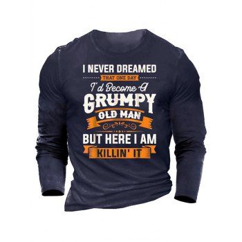 

Letter Slogan Print Graphic T-shirt Long Sleeve Round Neck Casual Tee, Cadetblue