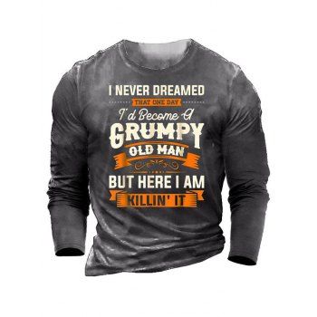 

Letter Slogan Print Graphic T-shirt Long Sleeve Round Neck Casual Tee, Gray
