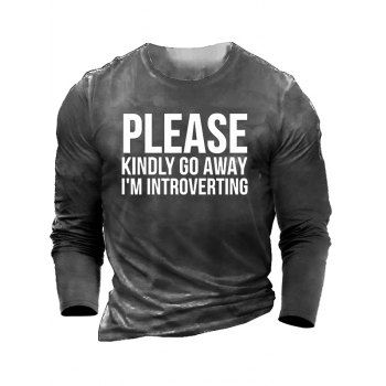 

Slogan Letter Print Graphic T-shirt Long Sleeve Round Neck Casual T-shirt, Gray