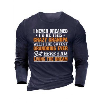 Letter Slogan Print Long Sleeve Graphic T-shirt, Cadetblue