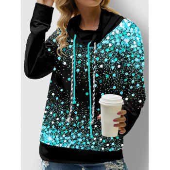 

Printed Sweatshirt Cowl Neck Drawstring Long Sleeve Sweatshirt, Light green