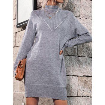 

Heather Sweater Dress Textured Mock Neck Long Sleeve Shift Mini Dress, Light gray