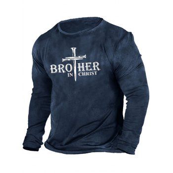 

Slogan Cross Graphic Print Long Sleeve Cotton T-shirt, Cadetblue