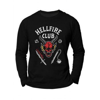 

Halloween Devil Letter Graphic T-shirt Long Sleeve Round Neck Casual Tee, Black