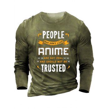 

Letter Slogan Print Graphic Long Sleeve Casual T-shirt, Army green