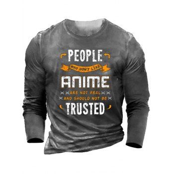 

Letter Slogan Print Graphic Long Sleeve Casual T-shirt, Gray