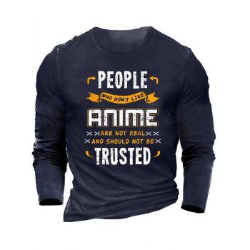 

Letter Slogan Print Graphic Long Sleeve Casual T-shirt, Cadetblue