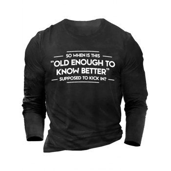 

Slogan Print Long Sleeve Cotton Graphic T-shirt, Black