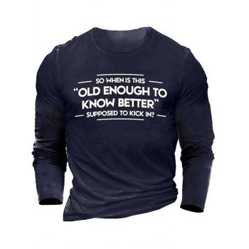 

Slogan Print Long Sleeve Cotton Graphic T-shirt, Cadetblue