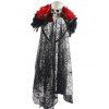 Halloween Print Asymmetric Long Sleeve Dress And Bat Earrings Rose Flower Skull Wreath Headband with Tulle Outfit - multicolor S
