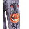 Skew Neck Witches Print Sweatshirt And Pumpkin Bat Cat Denim 3D Print Jeggings Halloween Outfit - multicolor S