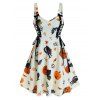Plus Size Dress Animal Pumpkin Bat Print Lace Up Cami A Line Mini Halloween Dress - WHITE L