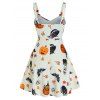 Plus Size Dress Animal Pumpkin Bat Print Lace Up Cami A Line Mini Halloween Dress - WHITE 4X