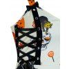 Plus Size Dress Animal Pumpkin Bat Print Lace Up Cami A Line Mini Halloween Dress - WHITE 4X