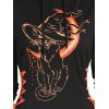 Plus Size Hoodie Dress Cat Hat Moon Print Lace Up Long Sleeve A Line Mini Dress - BLACK 1X