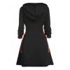 Plus Size Hoodie Dress Cat Hat Moon Print Lace Up Long Sleeve A Line Mini Dress - BLACK 1X