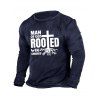 Slogan Letter Tree Root Print Graphic T-shirt Long Sleeve Round Neck Casual Tee - CADETBLUE 3XL