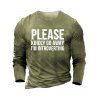 T-shirt Décontracté à Imprimé Lettre Graphique Slogan à Manches Longues à Col Rond - Vert Armée M