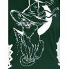 Mini Robe Ligne A Gothique à Imprimé Chat et Lune à Lacets à Manches Longues - Vert profond XXL