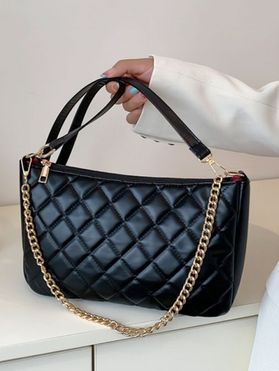 Geometric Topstitching Plain Color Chain Handbag Shoulder Bag