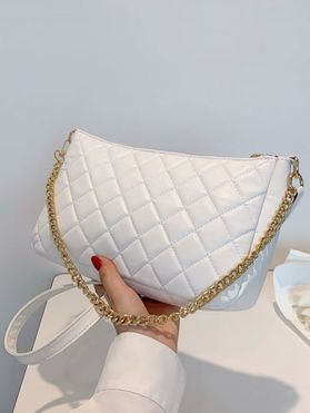 Geometric Topstitching Plain Color Chain Handbag Shoulder Bag