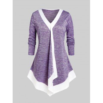 

Plus Size Space Dye Irregular Tee, Light purple