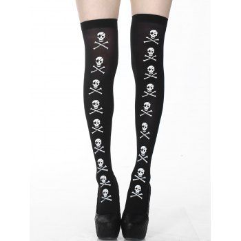 

Gothic Thigh High Socks Skull Pattern Elastic Halloween Socks, Black