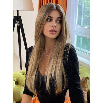 

Lace Front Straight 26 Inch Long Synthetic Wig, Champagne gold