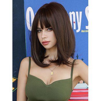 Medium Full Bang Straight Tail Adduction Capless Synthetic Wig