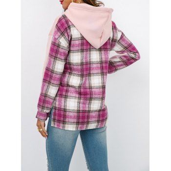 Convertible Hoodie Plaid Print Drawstring Pullover Long Sleeve Sweatshirt With Hood