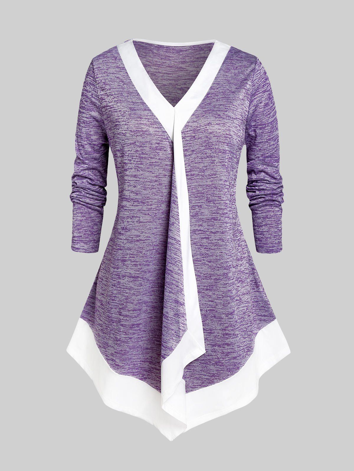 T-shirt Irrégulier Teinté de Grande Taille - Violet clair 5X