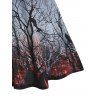 Halloween Bat Tree Branches Print High Slit Long Hooded Dress And Lace Panel Long Sleeve Mini Tee Dress Two Piece Set - DARK GRAY S