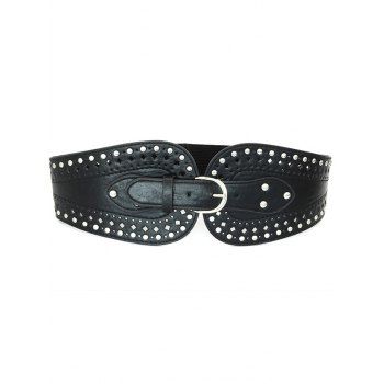 

Hollow Out Rivets Adjustable PU Wide Waist Belt Shirt Dress Decoration, Black