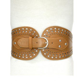 

Hollow Out Rivets Adjustable PU Wide Waist Belt Shirt Dress Decoration, Brown