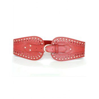 

Hollow Out Rivets Adjustable PU Wide Waist Belt Shirt Dress Decoration, Red