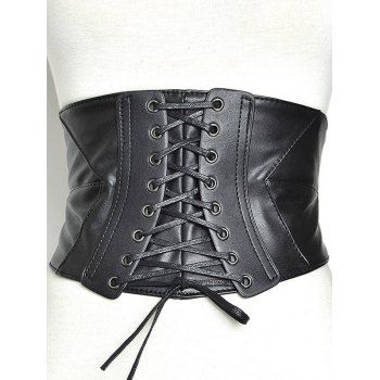 

Lace Up PU Wide Waist Belt Shirt Dress Decoration, White