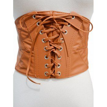 

Lace Up PU Wide Waist Belt Shirt Dress Decoration, Tiger orange