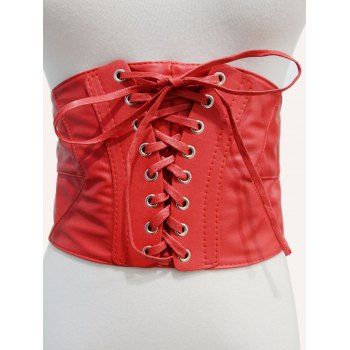 

Lace Up PU Wide Waist Belt Shirt Dress Decoration, White