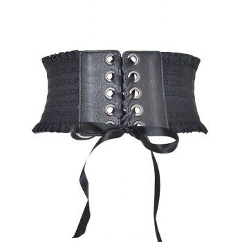 

Lace Up Knot Wide Waist Belt Shirt Dress Decoration, Black