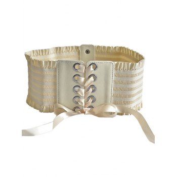 

Lace Up Knot Wide Waist Belt Shirt Dress Decoration, Warm white
