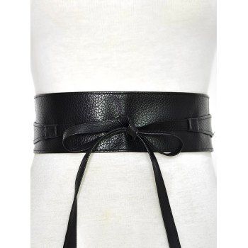 

PU Tie Bowknot Shirt Dress Decoration Wide Waist Belt, Black