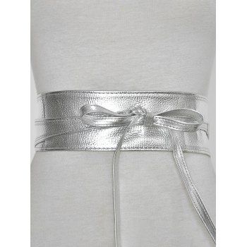 

PU Tie Bowknot Shirt Dress Decoration Wide Waist Belt, Silver
