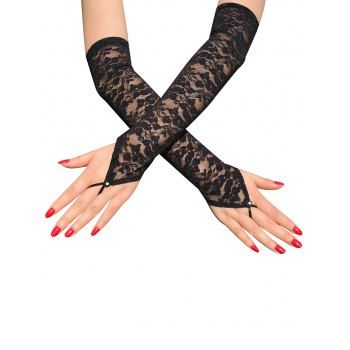 Flower Sheer Lace Rhinestone Hook Finger Long Arm Gloves