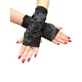 

Ripped Hole Cosplay Party Halloween Fingerless Gloves, Black