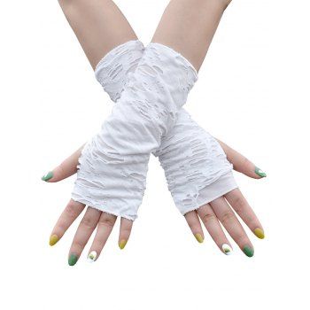 

Ripped Hole Cosplay Party Halloween Fingerless Gloves, White