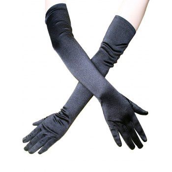 

Evening Party Satin Long Elbow Arm Gloves, Black