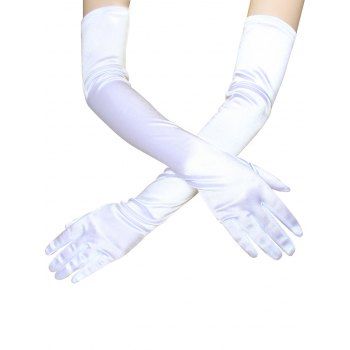 

Evening Party Satin Long Elbow Arm Gloves, White