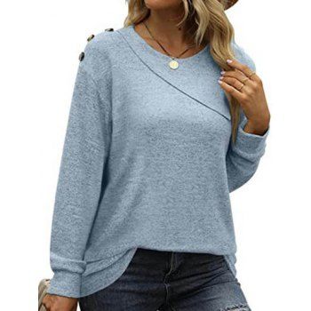 

Mock Button Foldover Collar Knit Top Long Sleeve Drop Shoulder Heathered Knitted Top, White